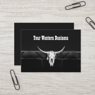 Rustic Black and White Land Western Bull Skull Visitkort