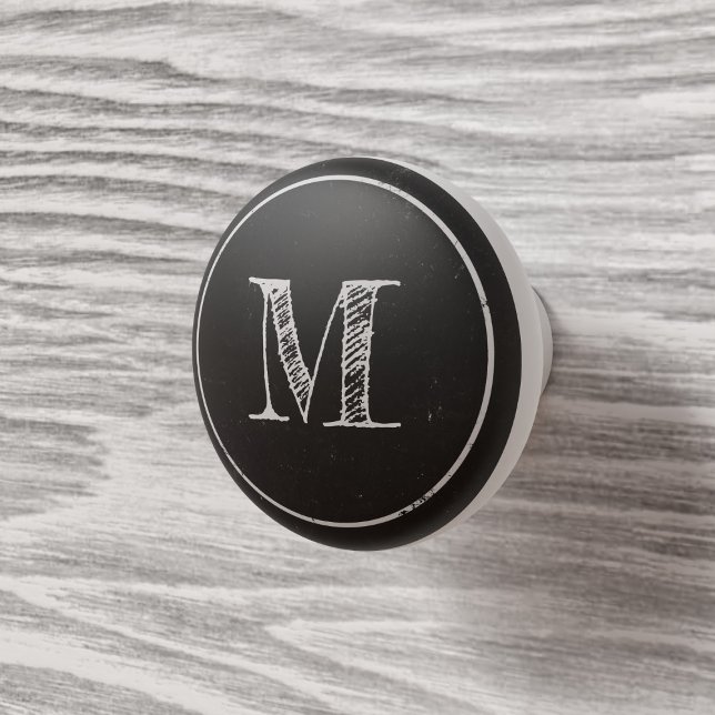 Rustic Black and White Monogrammed Drawer Knob Knopp (A simple black and white rustic monogrammed ceramic knob for all your ceramic knob needs)