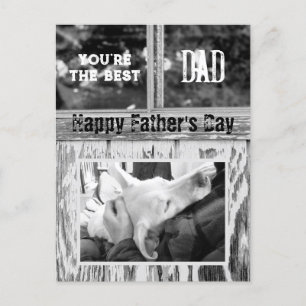 Rustic Black and White Photo Best Pappa Fars dag Helg Vykort