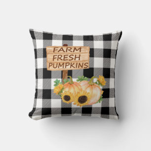Rustic Black and White Play med Fall Pumpkins Kudde