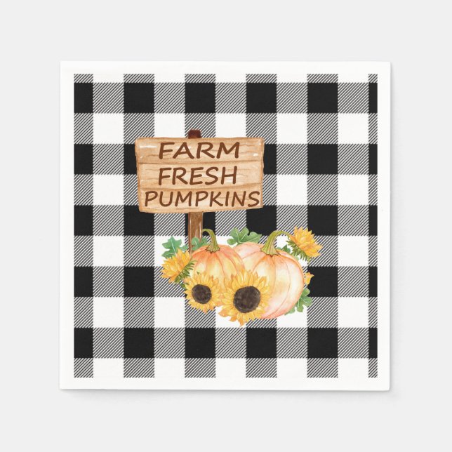 Rustic Black and White Play med Fall Pumpkins Pappersservett (Framsidan)