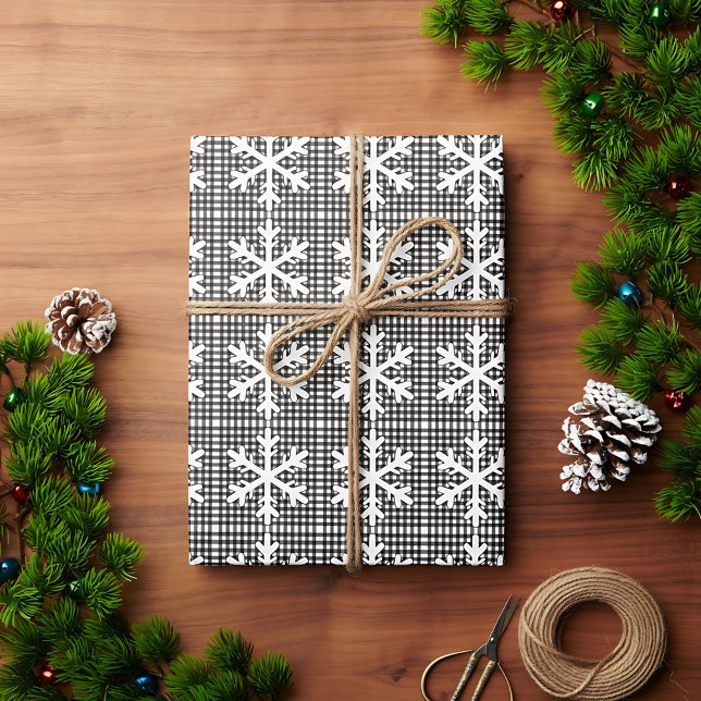 Rustic Black and White Play Snowflake-jul Presentpapper (Skapare uppladdad)