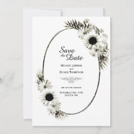 Rustic Black and White Solros Blommigt Bröllop Spara Datumet