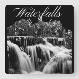 Rustic Black and White Waterfall Fyrkantig Klocka