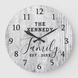 Rustic Black and White Wood Family Namn Stor Klocka
