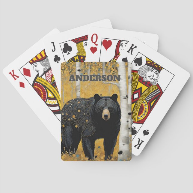 Rustic Black Bear Anpassningsbar Efternamn Casinokort (Baksidan)
