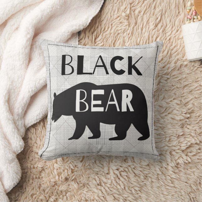 Rustic Black Bear Silhouette Kudde (Filt)
