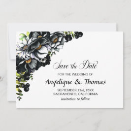 Rustic Black Blommigt Bröllop spara datum Datumet