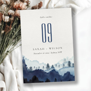 Rustic Bläck Blue Navy Gräs Skogen Mountain Bröllo Bordsnummer