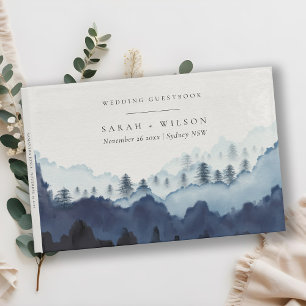 Rustic Bläck Blue Navy Gräs Skogen Mountain Bröllo Gästböcker