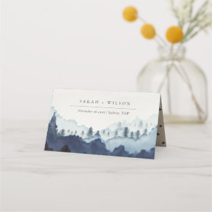 Rustic Bläck Blue Navy Gräs Skogen Mountain Bröllo Placeringskort