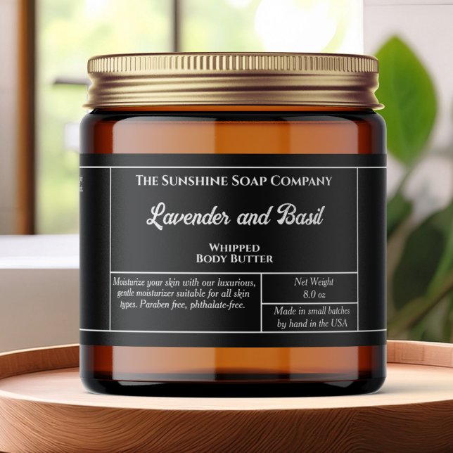 Rustic black body butter or cosmetics jar label vattenflaska etikett (Skapare uppladdad)