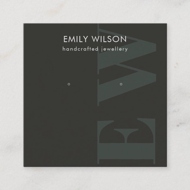 Rustic Black Bold Monogram Stud Earring Visning Fyrkantigt Visitkort (Framsida)