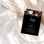 Rustic Black Botanical 50:e Födelsedagsfesten Inbjudningar<br><div class="desc">Denna svarta botaniska 50:e födelsedagsfest inbjudan är perfekt för en klassisk födelsedagsfest. Utformningen har en brinnande,  röd,  marin,  blå och  strålande och roliga,  handmålade blommor i svart bakgrund,  inspirerande naturskönhet.</div>