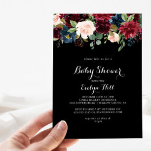 Rustic Black Botanical Baby Shower Inbjudningar