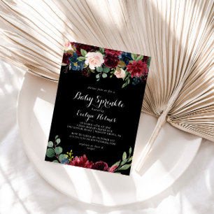 Rustic Black Botanical Baby Sprinkle Inbjudningar