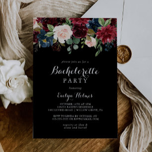 Rustic Black Botanical Bachelorette Party Inbjudningar