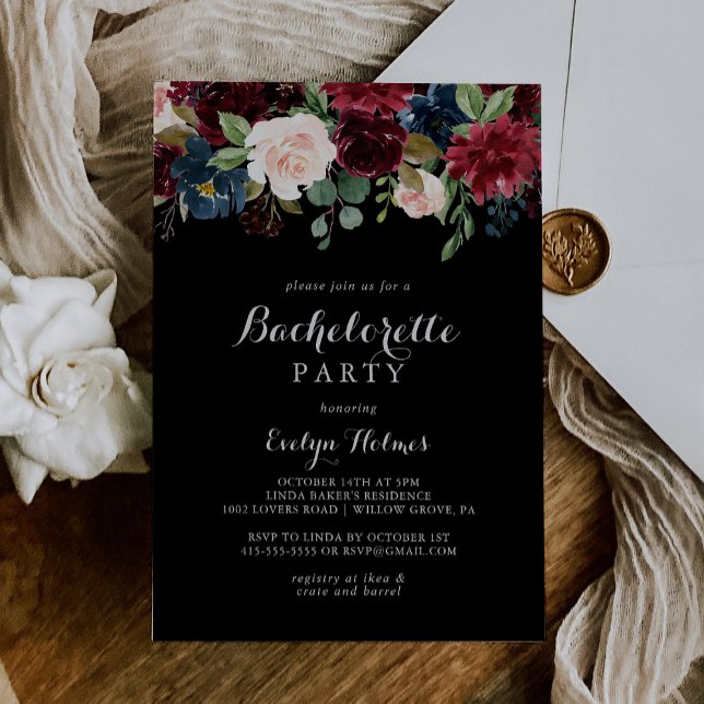 Rustic Black Botanical Bachelorette Party Inbjudningar (Skapare uppladdad)