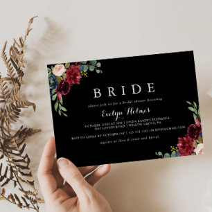 Rustic Black Botanical Bride Möhippa Inbjudningar