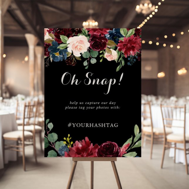 Rustic Black Botanical Bröllop Oh Snap Sign Poster (Skapare uppladdad)