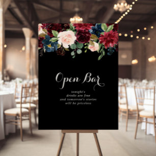 Rustic Black Botanical Bröllop Open Pub-tecken Poster