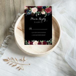 Rustic Black Botanical Bröllop OSA Card