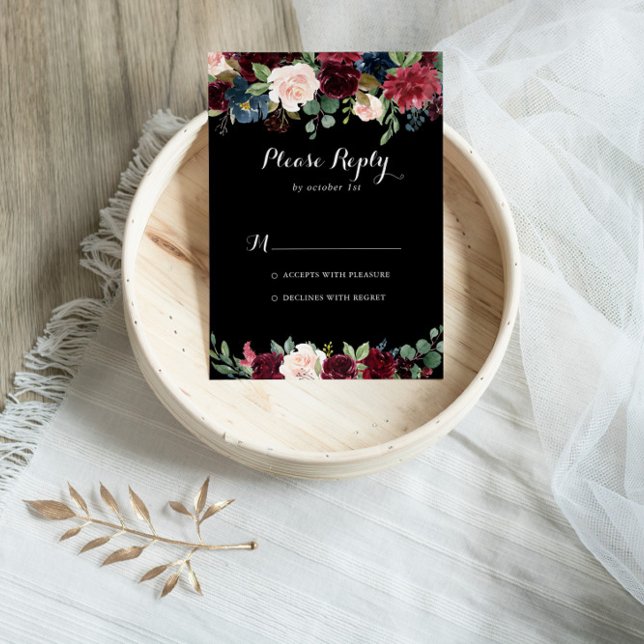 Rustic Black Botanical Bröllop OSA Card (Skapare uppladdad)