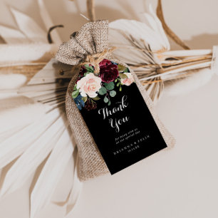 Rustic Black Botanical Bröllop Tack Presentetikett