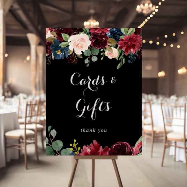 Rustic Black Botanical Cards and Gifts Sign Poster (Skapare uppladdad)