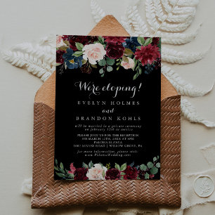 Rustic Black Botanical Elopement Reception Inbjudningar