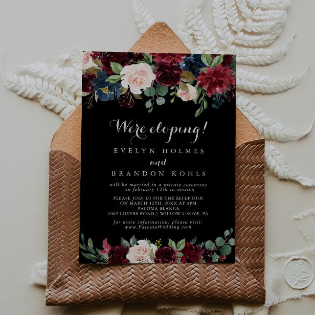 Rustic Black Botanical Elopement Reception Inbjudningar (Skapare uppladdad)