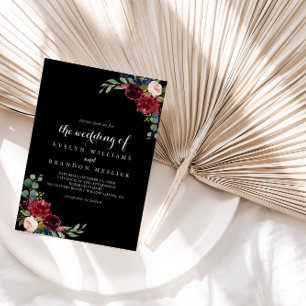 Rustic Black Botanical Formal Bröllop Inbjudningar