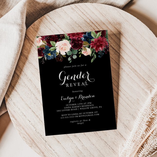 Rustic Black Botanical Gender Reveal Party Inbjudningar (Skapare uppladdad)