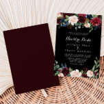 Rustic Black Botanical Nuestra Boda Bröllop Inbjudningar<br><div class="desc">Den här roliga,  svarta botaniska nuestra boda bröllopsinbjudan är perfekt för ett bröllop. Utformningen har en grumlig,  röd,  marin,  blå och  strålande och roliga,  handmålade blommor i svart bakgrund,  inspirerande naturskönhet.</div>