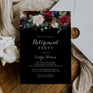 Rustic Black Botanical Pension Party Inbjudningar