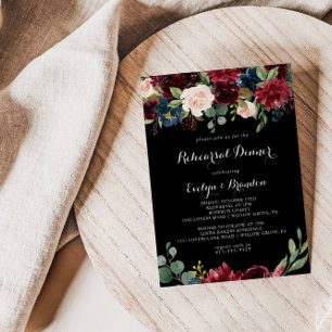 Rustic Black Botanical Rehearsal Middag Inbjudningar
