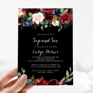 Rustic Black Botanical Sip and See Inbjudningar