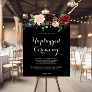 Rustic Black botanical Unplugged Ceremony-tecken Poster