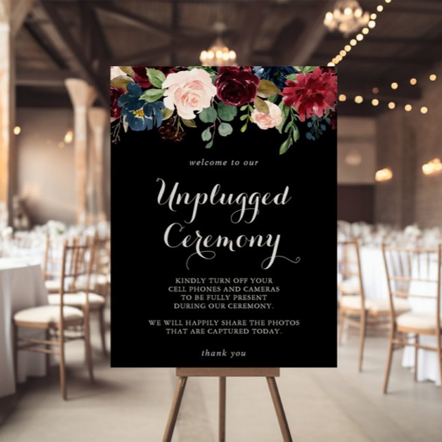 Rustic Black botanical Unplugged Ceremony-tecken Poster (Skapare uppladdad)