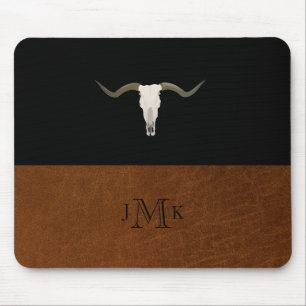 Rustic Black & Brown Leather Image Antler Monogram Musmatta