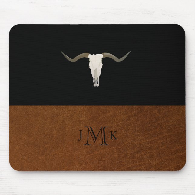 Rustic Black & Brown Leather Image Antler Monogram Musmatta (Framsidan)
