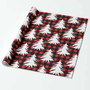 Rustic Black Buffalo Check Play White Träd Presentpapper
