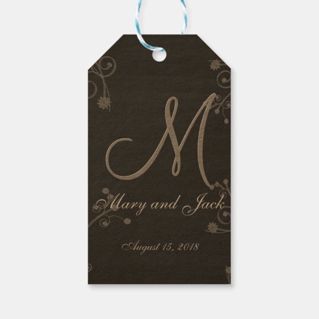 Rustic Black Chalk Chalkboard 3d Monogram Presentetikett (Baksidan)