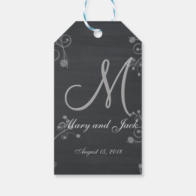 Rustic Black Chalk Chalkboard 3d Monogram Presentetikett (Baksidan)
