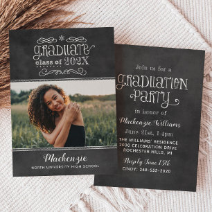 Rustic Black Chalkboard 2025 Student Photo Party Inbjudningar