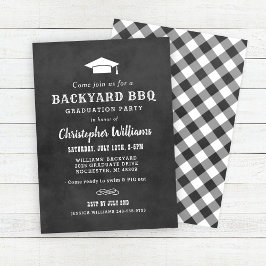 Rustic Black Chalkboard Backyard BBQ Studenten Inbjudningar