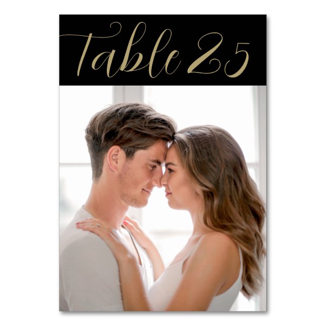 Rustic Black Chalkboard Bröllop Photo Bordsnummer (Framsidan)