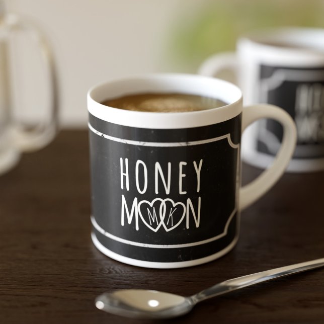 Rustic Black Chalkboard Honeymoon Espresso Kopp Espressomugg (Perfect espresso cup for the newlyweds. Just add your initials)