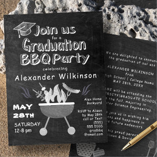 Rustic Black Chalkboard Roligt Studenten BBQ Party Inbjudningar