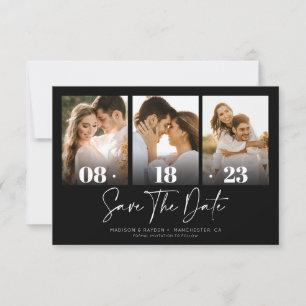 Rustic Black Chic Bild Collage Spara datumet Inbjudningar